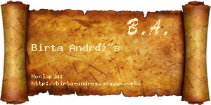 Birta András névjegykártya
